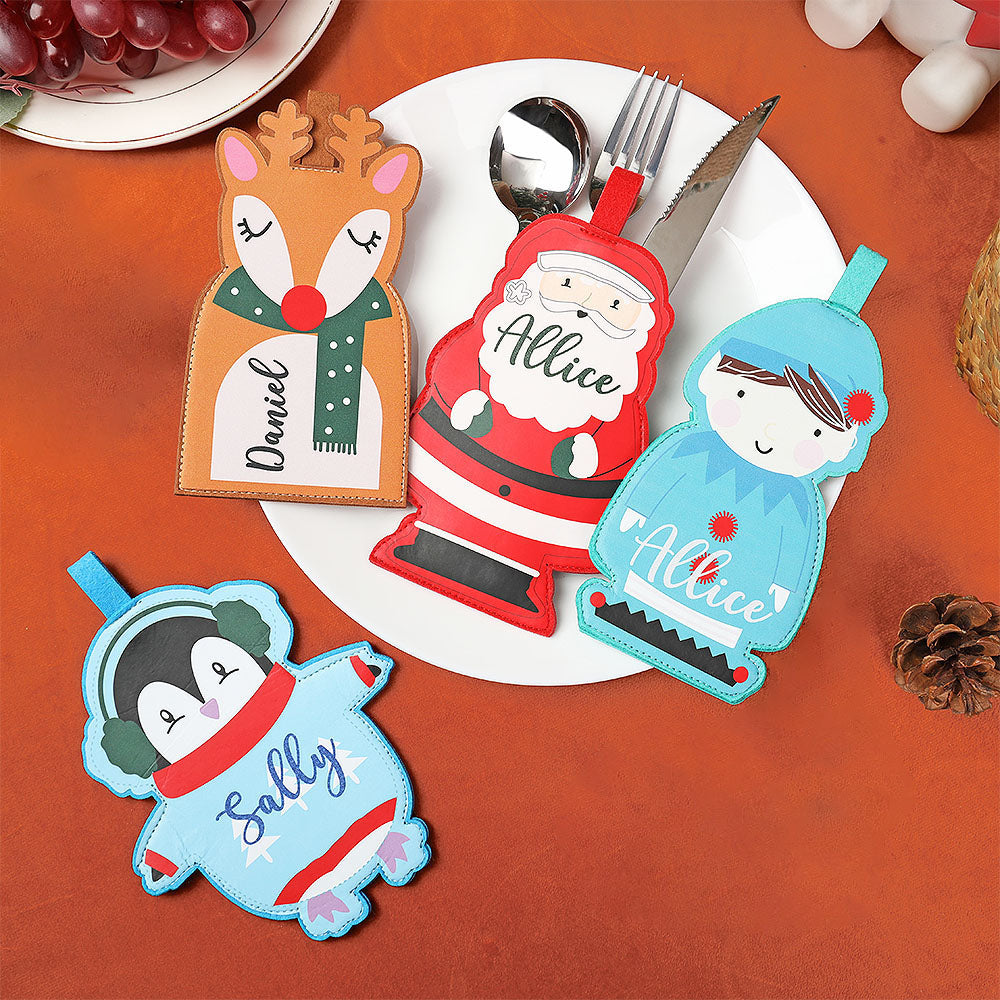 Elementos navideños personalizados Cubertero de mesa con nombre Juego de cubiertos Decoración de cena Fiesta de Navidad Regalo para amigo de la familia