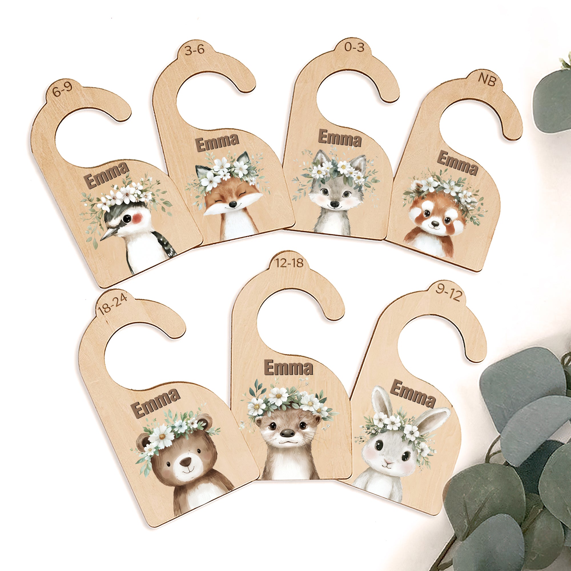 Guirnalda Personalizada Animal 7 Pcs Separadores de Armario de Madera con Nombre Navidad Baby Shower Regalo para Padres Recién Nacidos