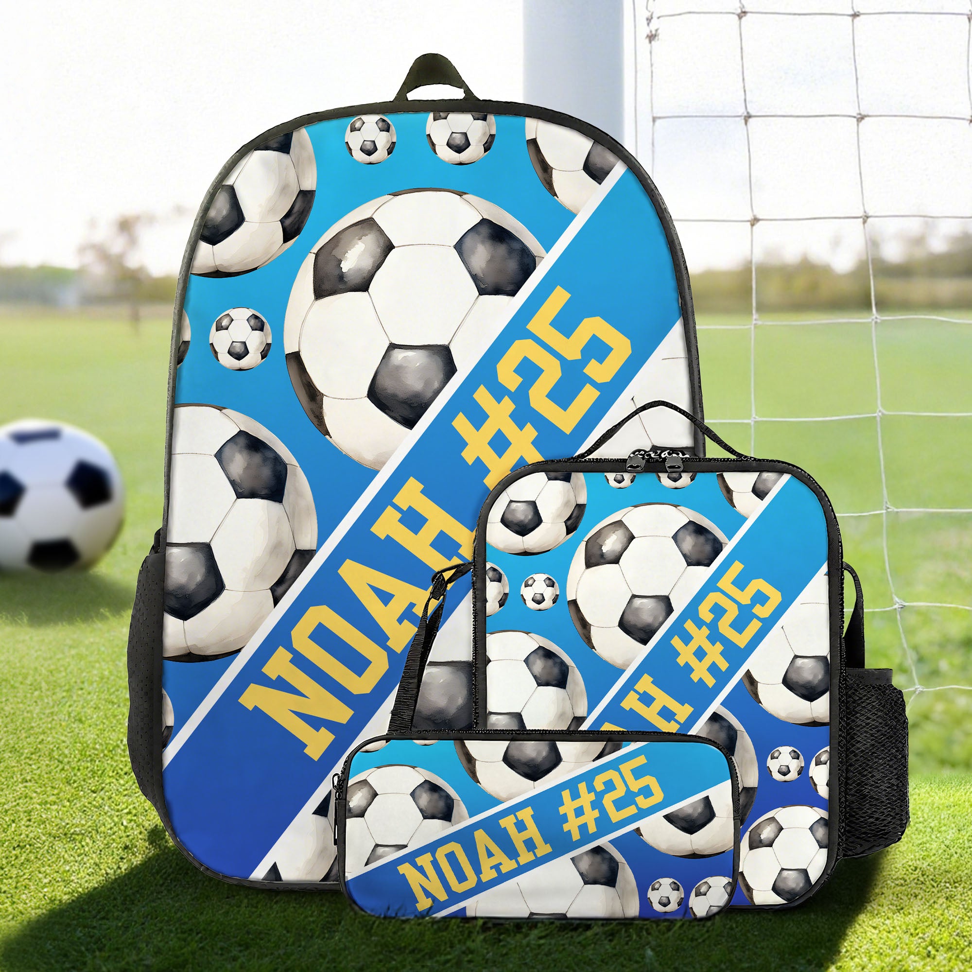 Juegos de pelota de colores personalizados Mochila Bolsa de almuerzo Estuche con nombre Regalo de vuelta al cole para estudiantes