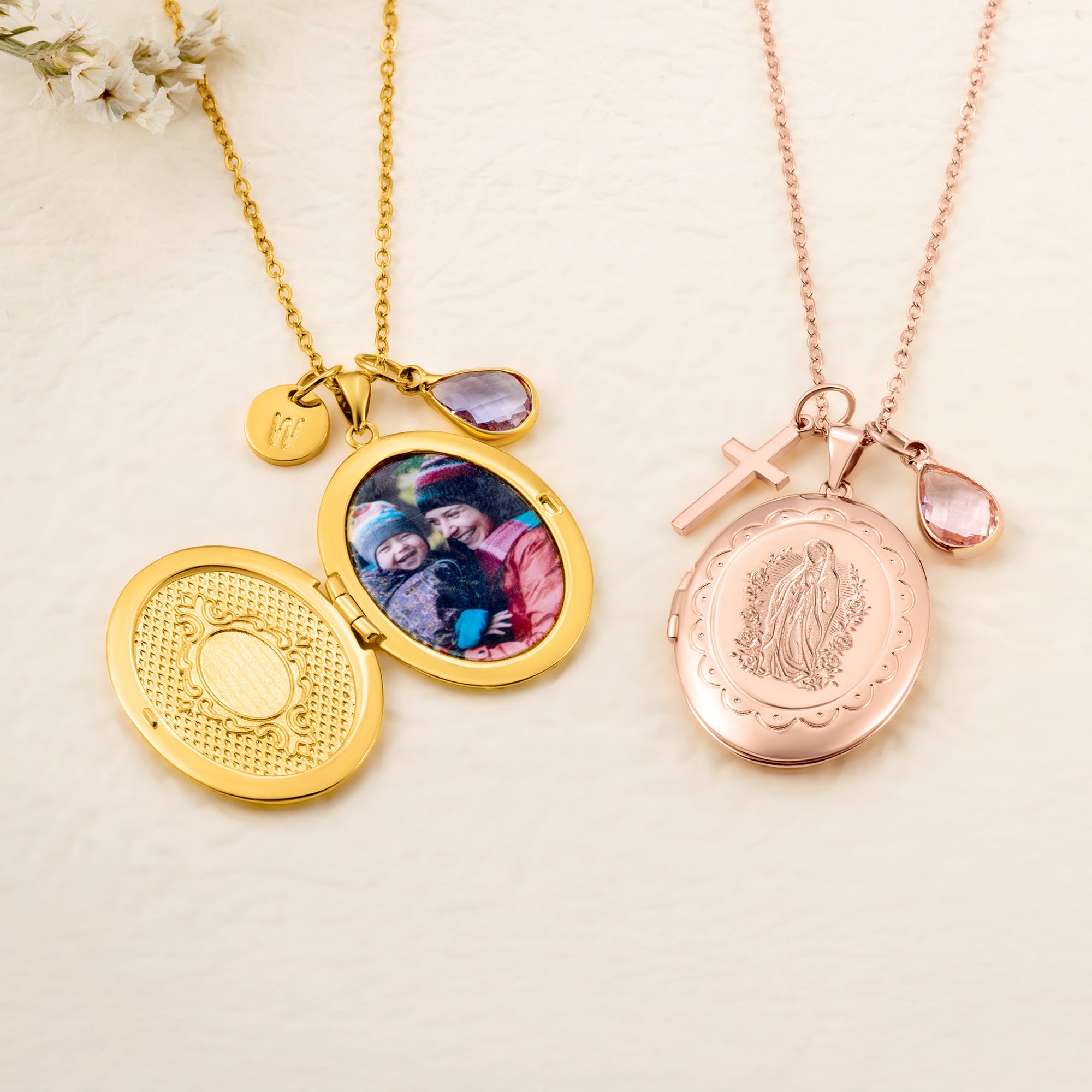 Collar personalizado con relicario para foto y piedra de nacimiento con colgante de cruz o inicial regalo cristiano de cumpleaños para mujer
