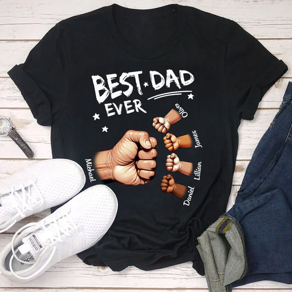 Camiseta personalizada Best Dad Ever Fist Bump 100% Algodón con Nombre Día del Padre Cumpleaños Regalo para Papá Abuelo