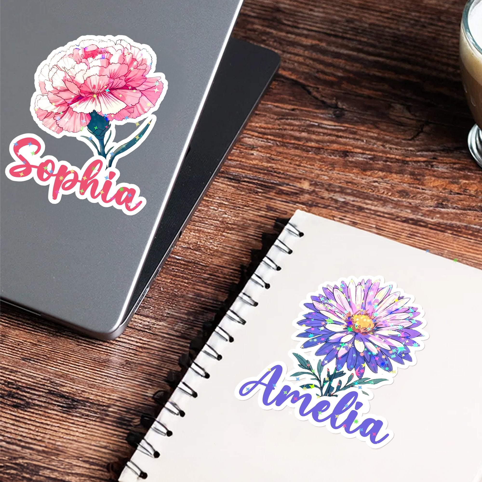 Personalizada Nacimiento Flor Pegatina Impermeable con Nombre Laptop Papelería Decoración Cumpleaños Regalo para Amigo Familia