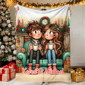 Personalizado de Navidad Pareja Personajes de dibujos animados suave manta con el texto Decoración del hogar Regalo de Navidad para la pareja Esposa Marido