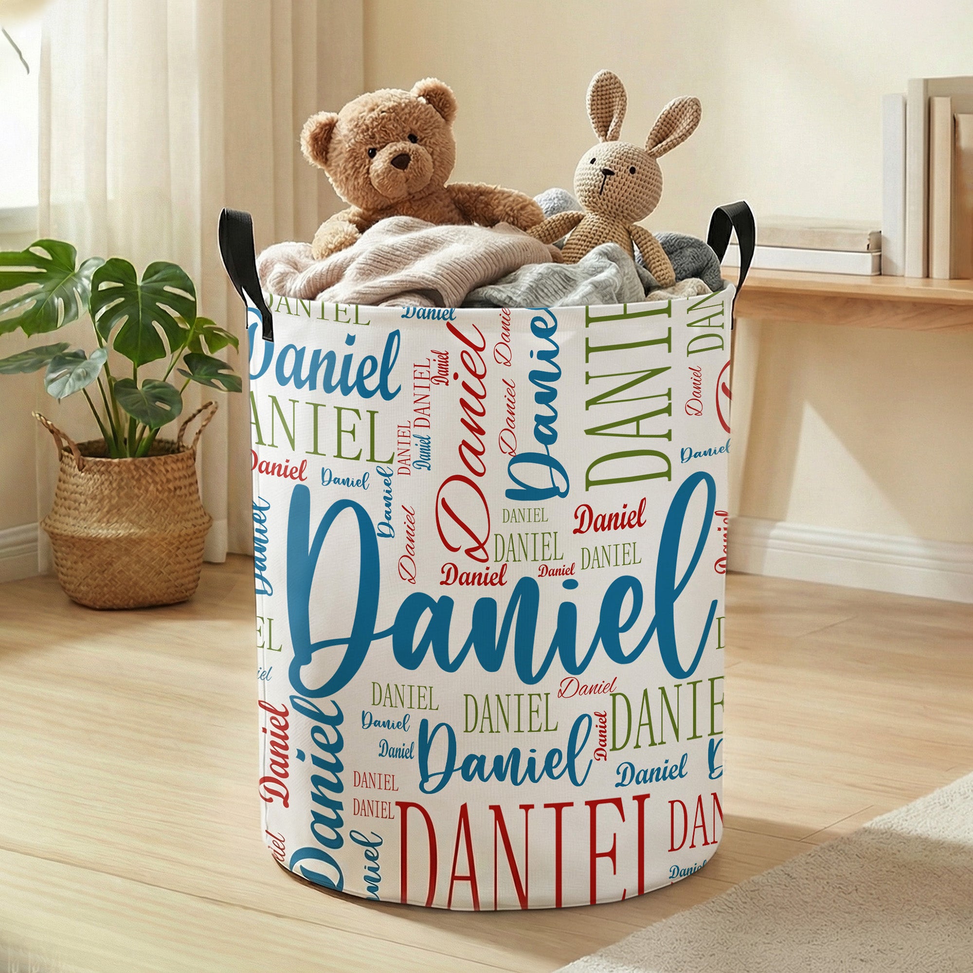 Nube de palabras personalizada Nombre de lavandería Cesta de almacenamiento con asa Cuarto de baño Cuarto de niños Decoración Housewarming Cumpleaños Regalo para los niños de la familia