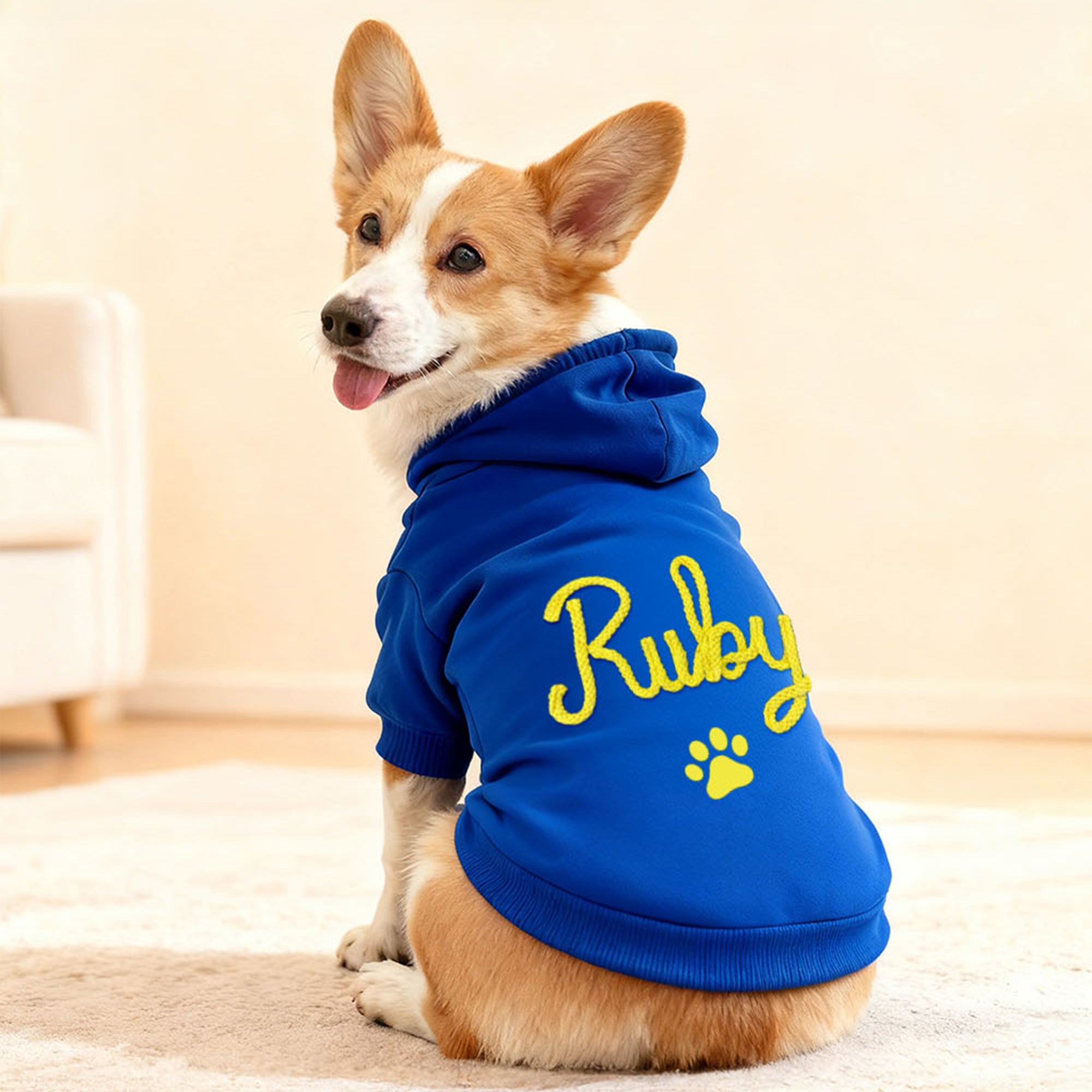 Personalizada Paw Print Soft Warm Dog Cat Hoodie Pet Clothes with Yarn-Wrapped Name Birthday Pet Adoption Day Gift for Pet Lover Owner