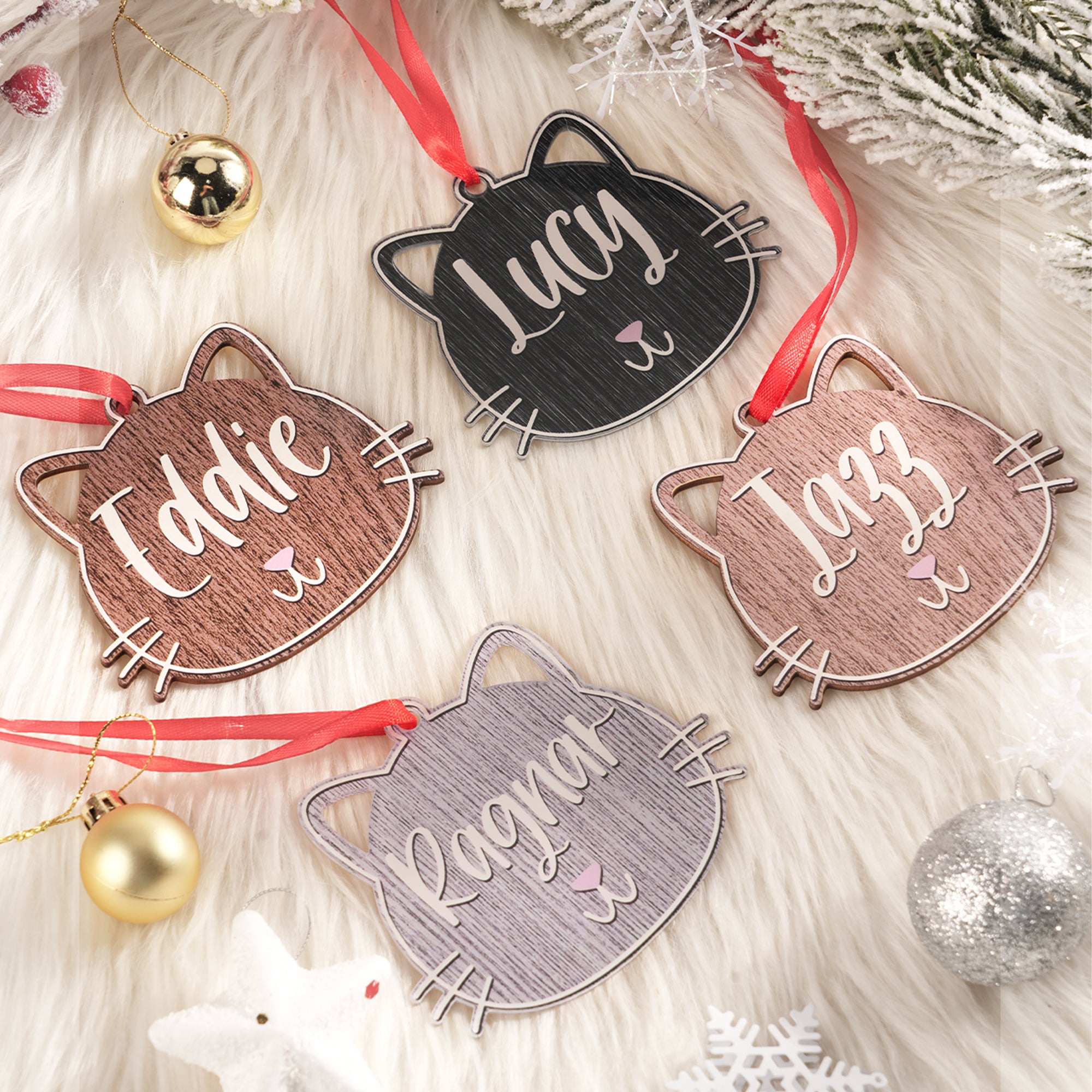 Personalizado lindo ornamento cara del gato con el nombre de decoración del árbol de Navidad de regalo para la familia amigo amante del gato