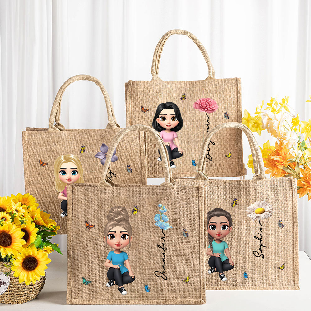 Personalizado 3D Nacimiento Flor Lindo Dibujos Animados Niña Bolsa de Yute con Nombre Accesorios de Viaje Cumpleaños Aniversario Regalo para Mujeres