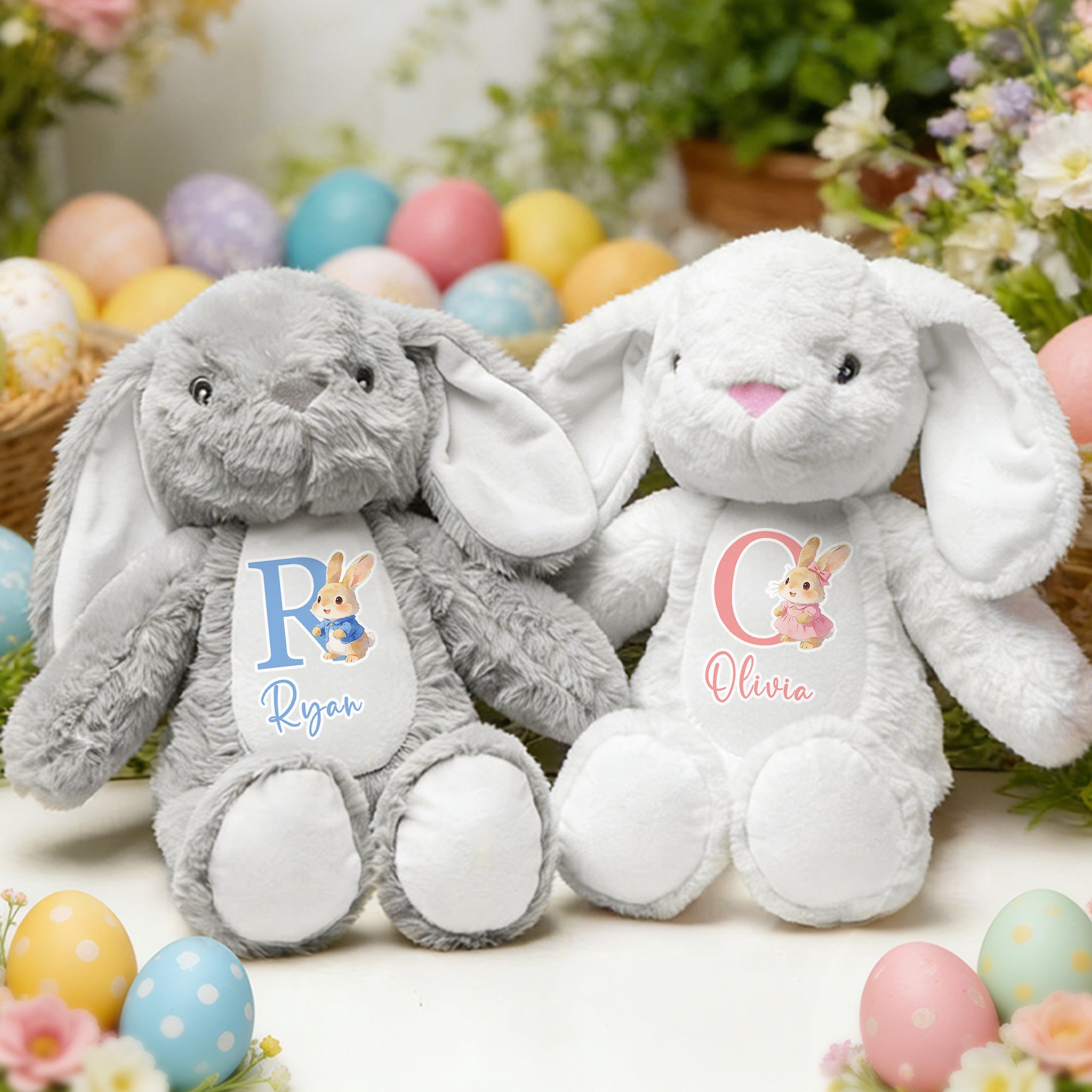 Conejito de Pascua personalizado con nombre y iniciales Conejito de Pascua de peluche regalo de cumpleaños para niños