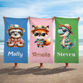 Toalla de playa de microfibra de secado rápido con nombre, de dibujos animados, con tema hawaiano, personalizada y multicolor Regalo esencial de verano para niños y niñas