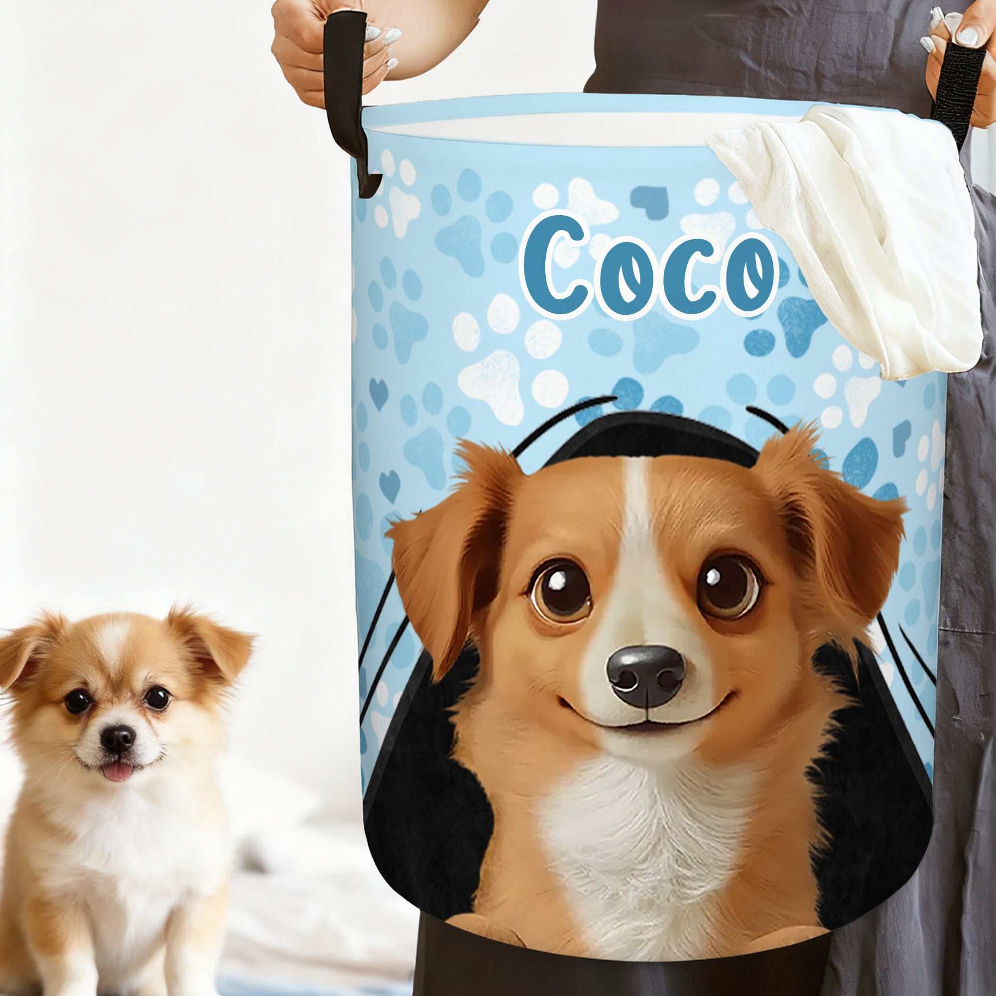 Cesta de almacenamiento personalizada con patas de perro 3D y nombre regalo de cumpleaños y mudanza para amantes de animales