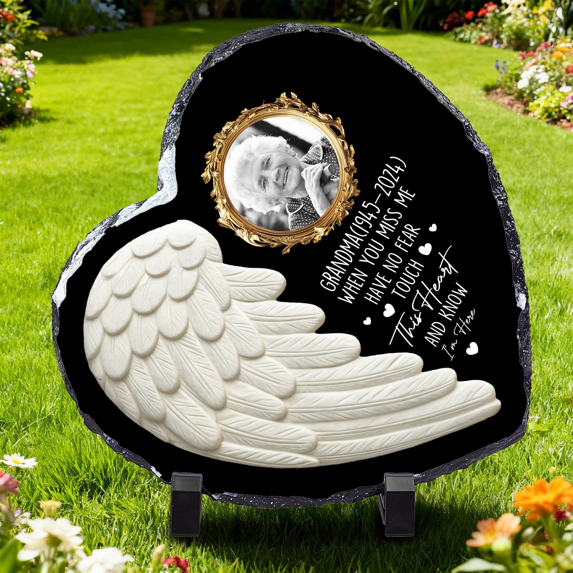 Personalizado Angel Wing Corazón Memorial Foto Piedra Jardín con Nombre Decoración de Jardín Regalo Conmemorativo por la Pérdida de un Ser Querido Dueños de Mascotas