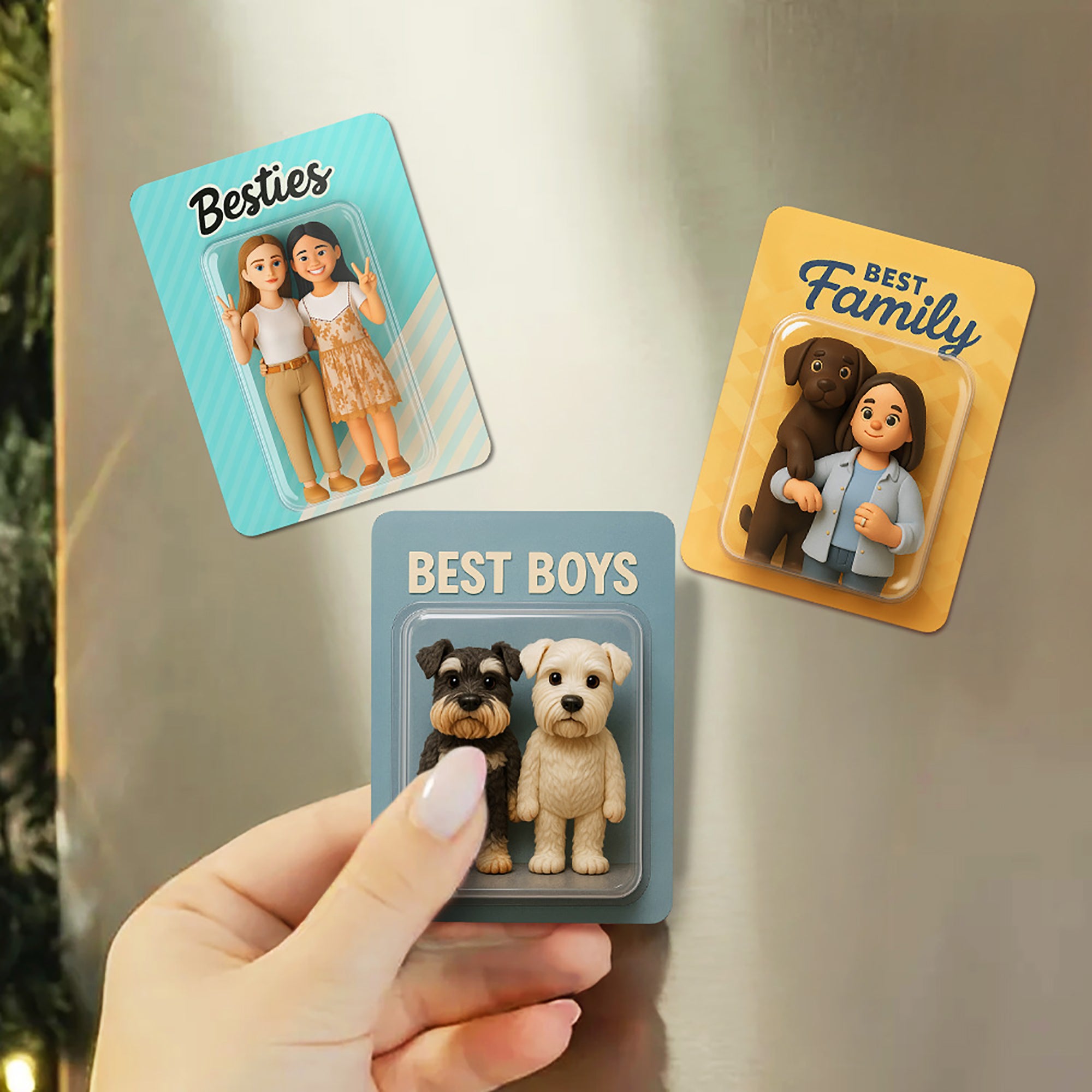 Personalizada 3D Efecto Foto Carácter Nevera Imán con Título Decoración del Hogar Aniversario Cumpleaños Regalo para la Familia Amigos