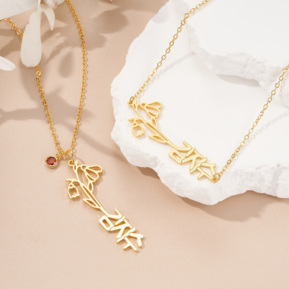 Personalizada Flor de Nacimiento Piedra de Nacimiento Coreano Nombre Collar Coreano Encanto Joyería Cumpleaños Día de San Valentín Aniversario Regalo para Novias Mujeres