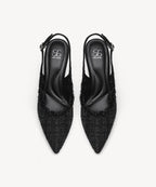 TweedChloe Pointed Toe Block Heeled Slingback
