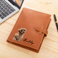 Cara de mascota personalizada Foto PU Cuero A5 Sketchbook Cubierta con nombre y bolsillo de almacenamiento Cumpleaños Aniversario Regalo para Pet Lover