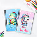 Cuaderno de Espiral A5 Personalizado Fantasía Unicornio Dinosaurio con Nombre y 120 Páginas Regalo de Cumpleaños Vuelta al Cole para Niños Niñas