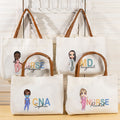 Personalizado Cartoon Character Canvas Tote Bag with PU Leather Handle and Name Daily Use Appreciation Birthday Gift for Nurse Doctor Medical Staff