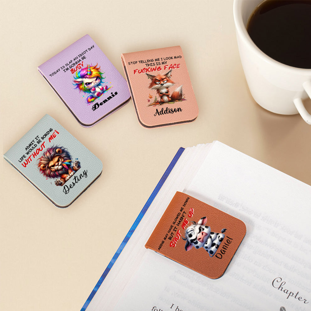 Personalizado León de dibujos animados Vaca Gruñón Animales Magnético PU Cuero Marcapáginas Clip con Nombre Lectura Accesorio Cumpleaños Regalo para Amigos Ratones de biblioteca