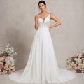 Bridal Wedding Dress Ivory Sleeveless Long V-Neck A-line