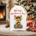 Personalizada copo de nieve lindo ciervo diseño lienzo bolsa de regalo de cordón con nombre regalo de Navidad para niños familia amigos