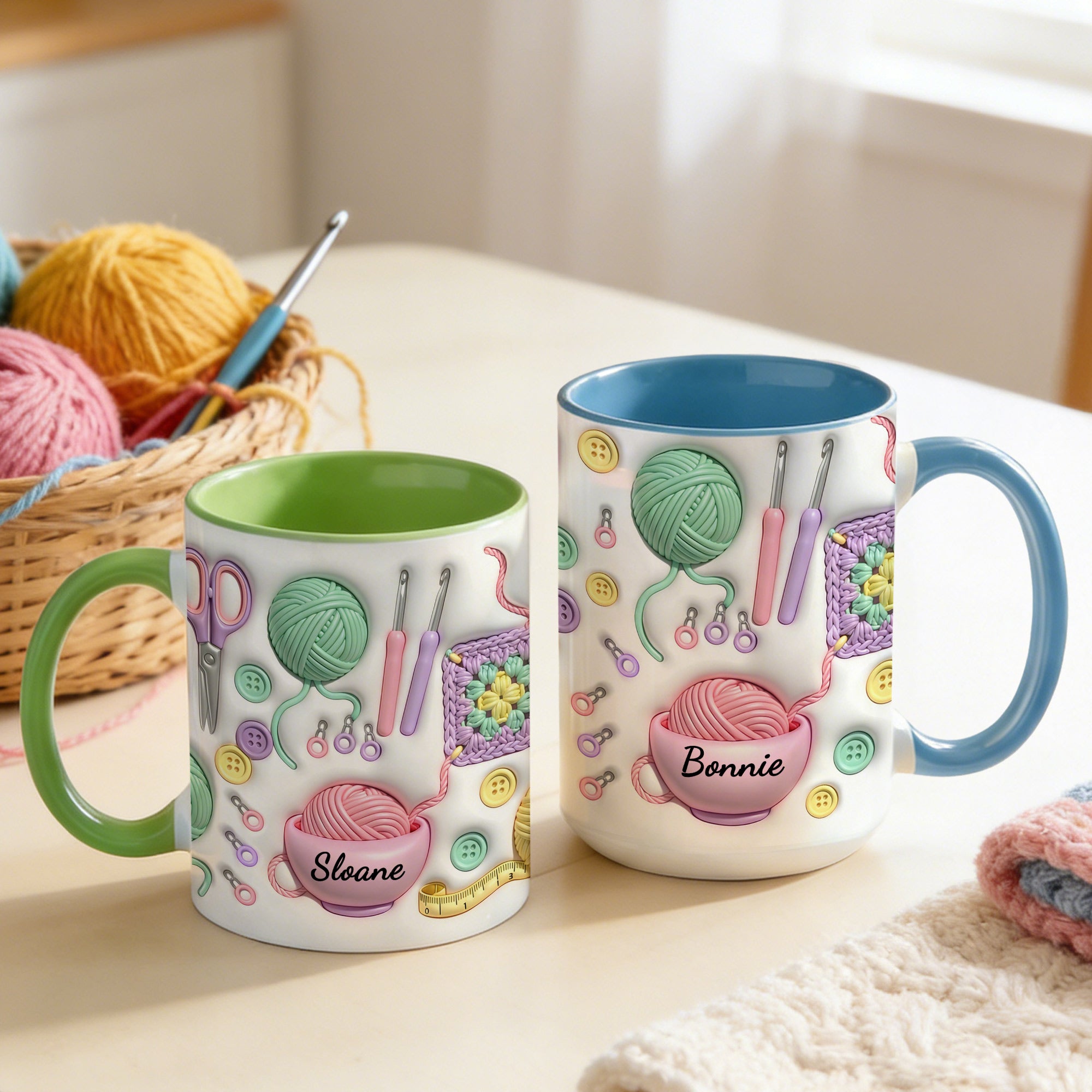 Taza de cerámica personalizada con nombre diseño de ganchillo y punto regalo de cumpleaños y Día de la Madre para abuelas y amantes del tejido