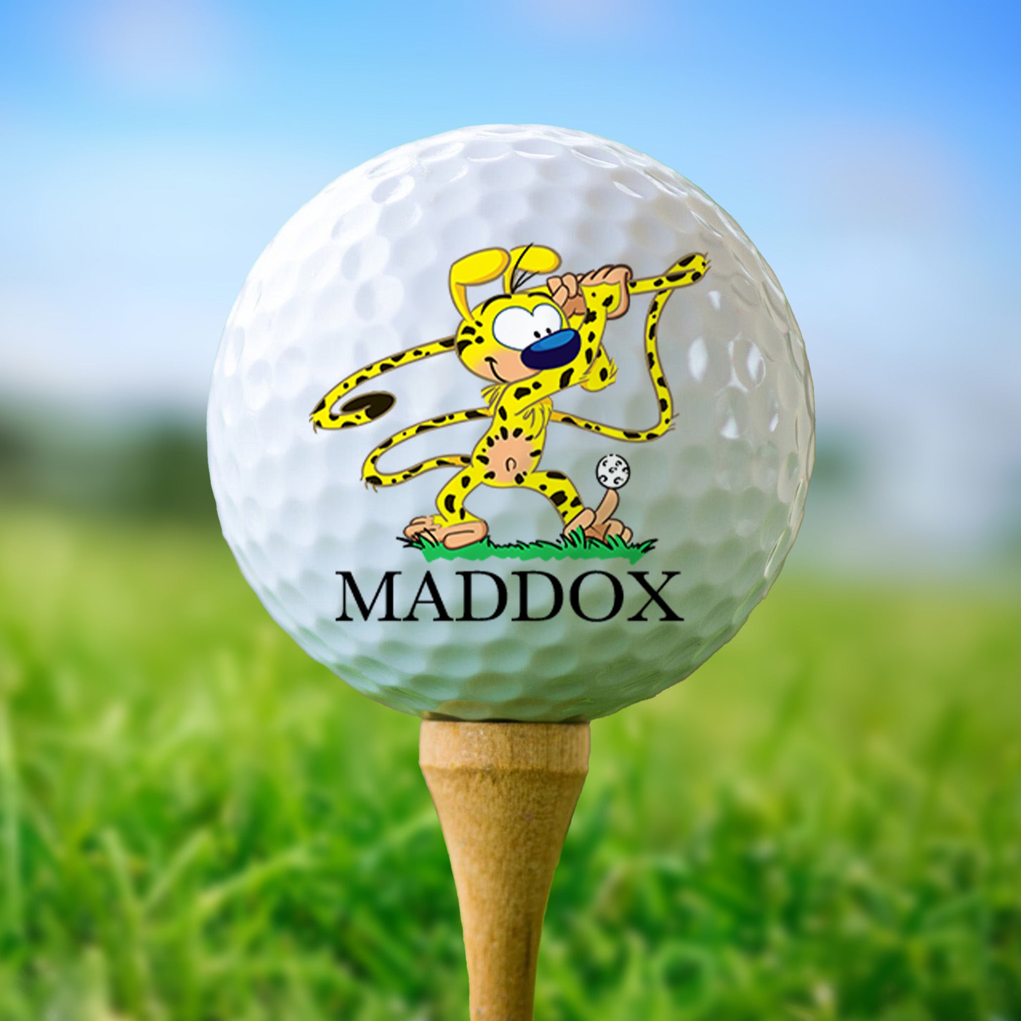 Pelota de Golf Marsupilami Personalizada de Cola Larga de Leopardo con Inicial y Nombre Regalo de Cumpleaños para Jugadores Amantes del Golf | Callie × Marsupilami