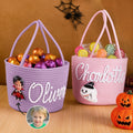 Personalizada Calabaza Fantasma Cara Foto Tema de Halloween Cesta de Cuerda de Algodón con Nombre Truco o Trato Regalo de Halloween para Niña Niño Niños
