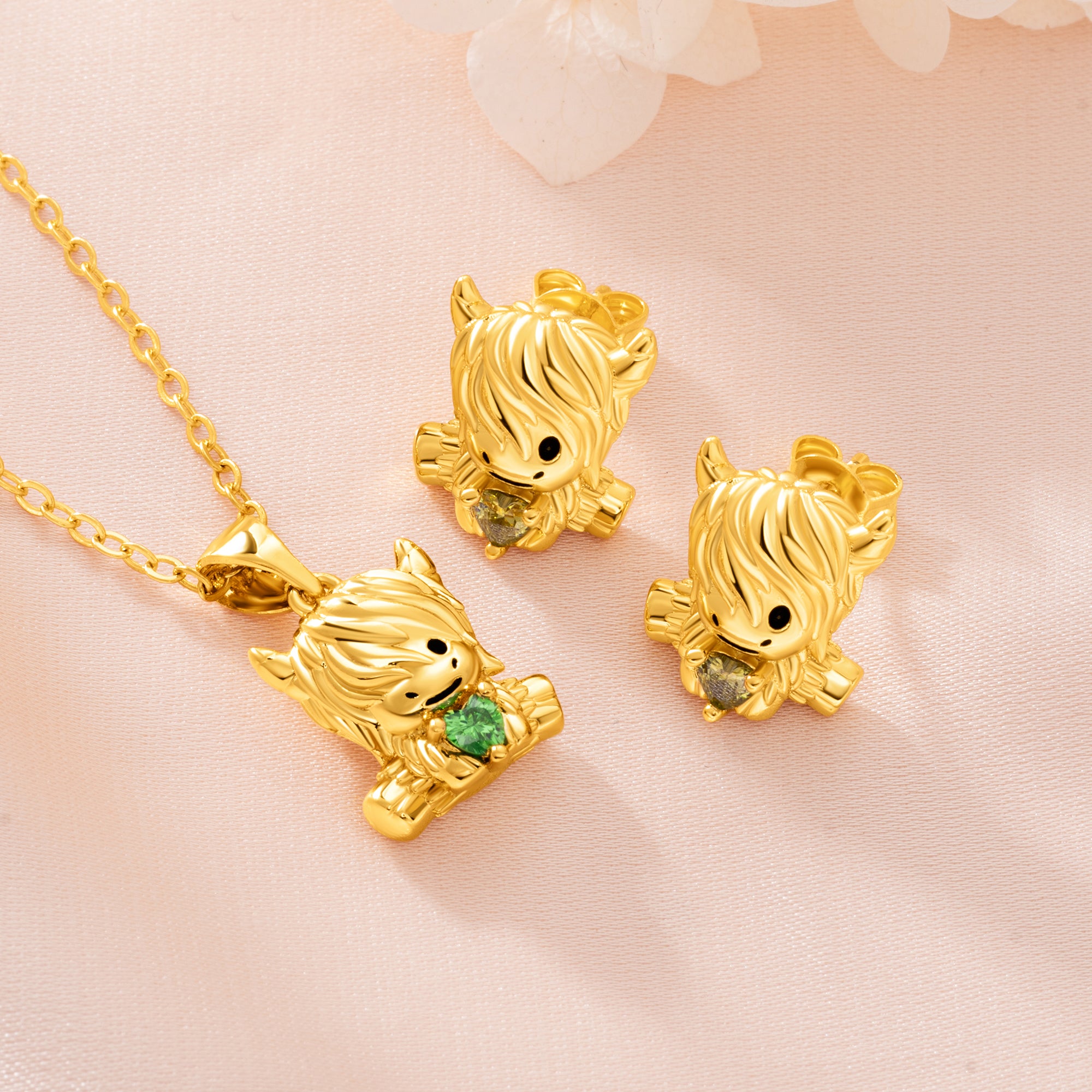 Personalizado Highland Cow Love Birthstone Collar Pendientes Dainty Jewelry Daily Wear Birthday Gift for Women Highland Cow Lovers