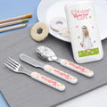 Personalizada Flower Girl Nombre del personaje del niño Tenedor Cuchara Cuchillo 3 piezas cubiertos conjunto con el caso de la boda del partido Favor Bridal Shower regalo para las niñas