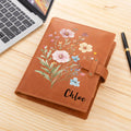 Personalizada Wildflower PU Cuero Libreta Cubierta Lápiz Sketchbook Almacenamiento con Nombre Cumpleaños Regalo de Navidad para las Mujeres Escritores Sketchers