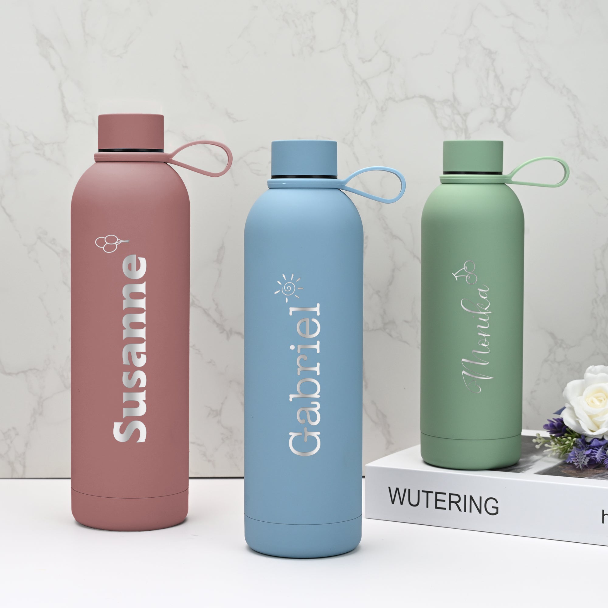 Personalizada Globo Sol Cereza Botella de Agua de Acero Inoxidable Aislante con Nombre Grabado Vuelta al Cole Cumpleaños Aniversario Regalo para Amigos Familia
