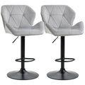 Bar Stools Set of 2, Luxury Velvet-feel Swivel Stools w/ Triangle Indenting Moulded Seat, Grey