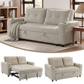 2-Seater Corduroy Click-Clack Sleeper Sofa with Pull-Out Bed, Side Pockets & Cup Holders, 157 x 190 cm, Cream White