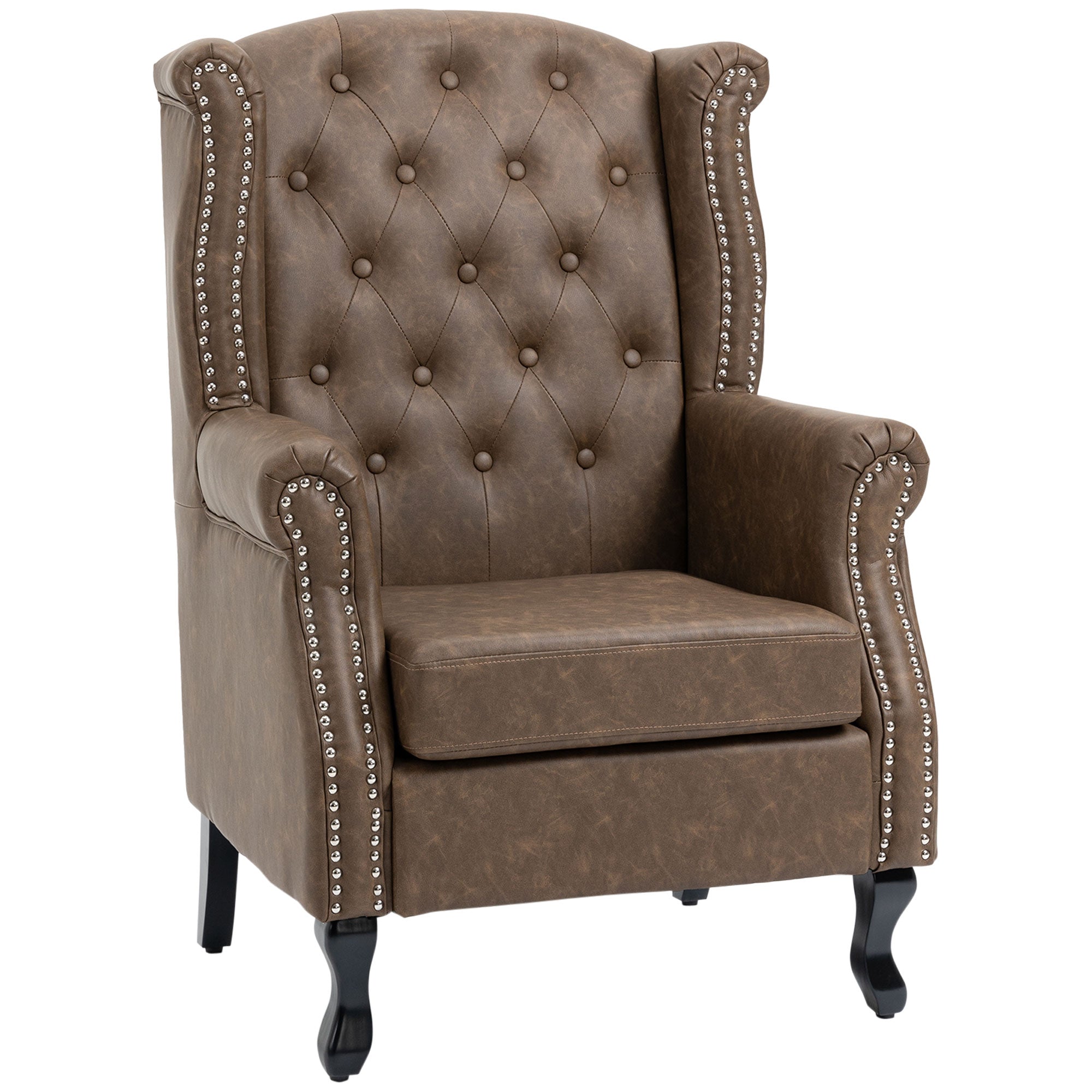 Chesterfield-style PU Leather Armchair, Button Tufted Accent Chair with Nailhead Trim, Brown