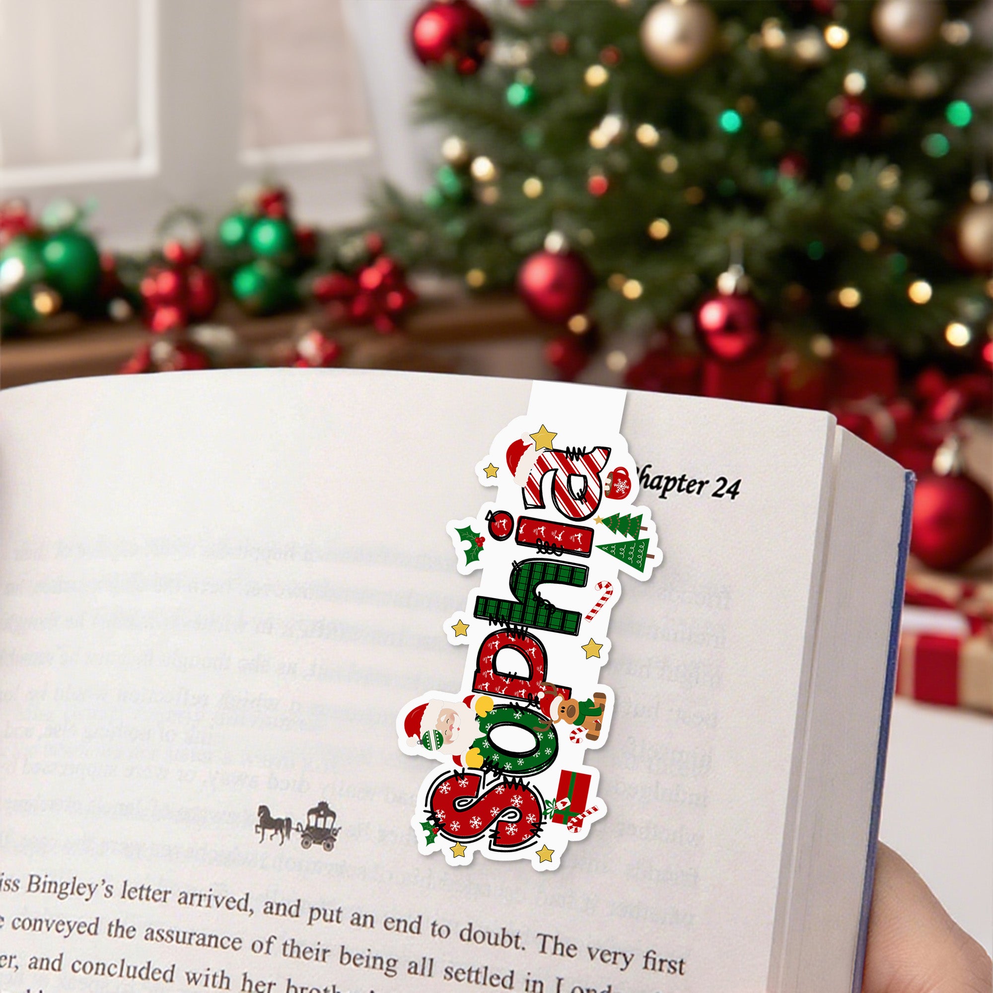 Clip Marcapáginas Magnético Personalizado Santa Claus Diseño Alce con Nombre Regalo de Navidad para Amigo Amante de los Libros