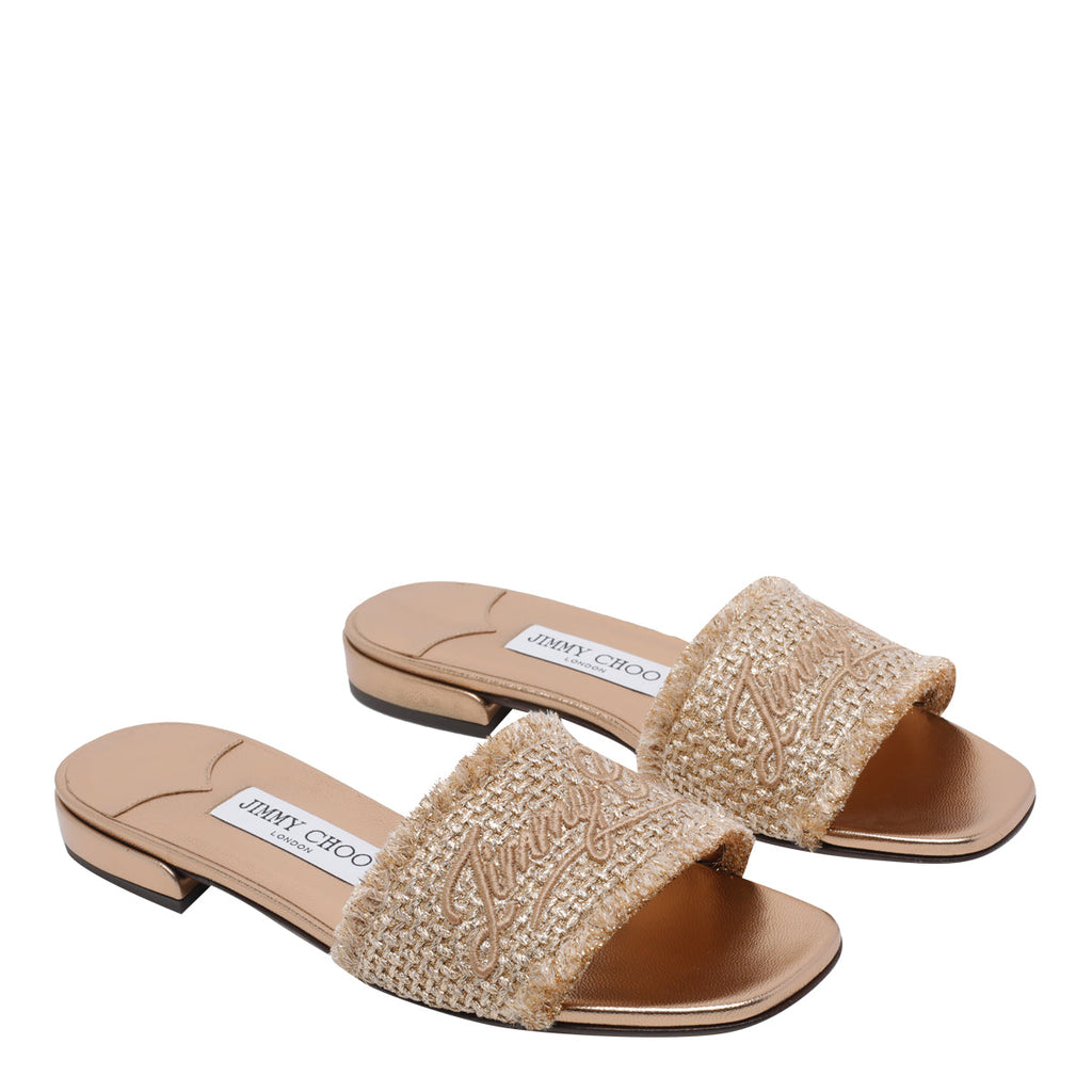 Jimmy Choo Sandals Brown Raffia Metallic/leather Sole - 38