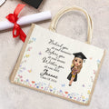 Bolsa de Yute Reutilizable Personalizada con Dibujos Animados de Graduados Florales con Nombre y Año Regalo de Celebración de Graduación para Mujeres Graduadas