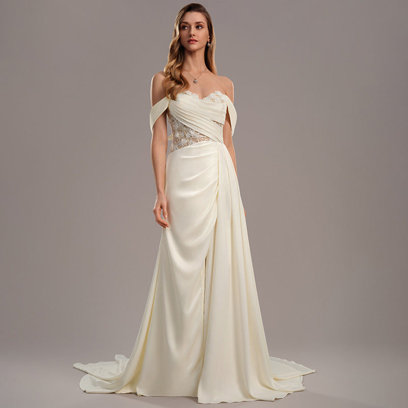 Bridal Wedding Dress Ivory Long Off the Shoulder A-line