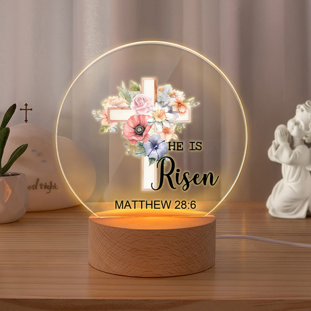 Personalizada He Is Risen Cross 1-5 Flores de Nacimiento Luz de Noche LED con Texto y Base de Madera Decoración de Hogar Regalo de Pascua para Abuela Mamá Niños