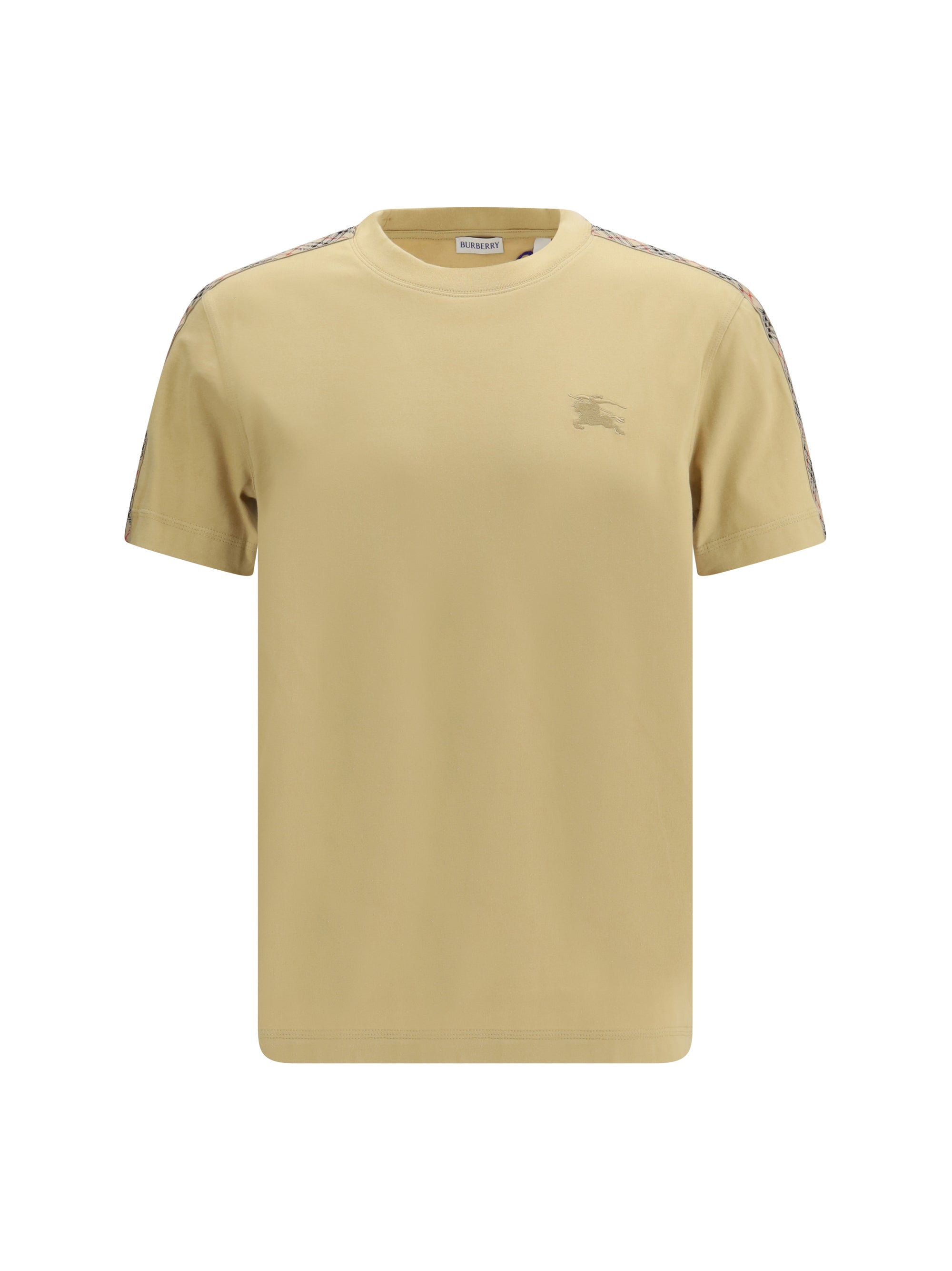 Burberry Check Trim T-Shirt — Beige