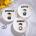 Personalizado lindo oso de graduación de cerámica baratija joyería plato con nombre de burbuja decoración del hogar graduación recuerdo de regalo para los graduados