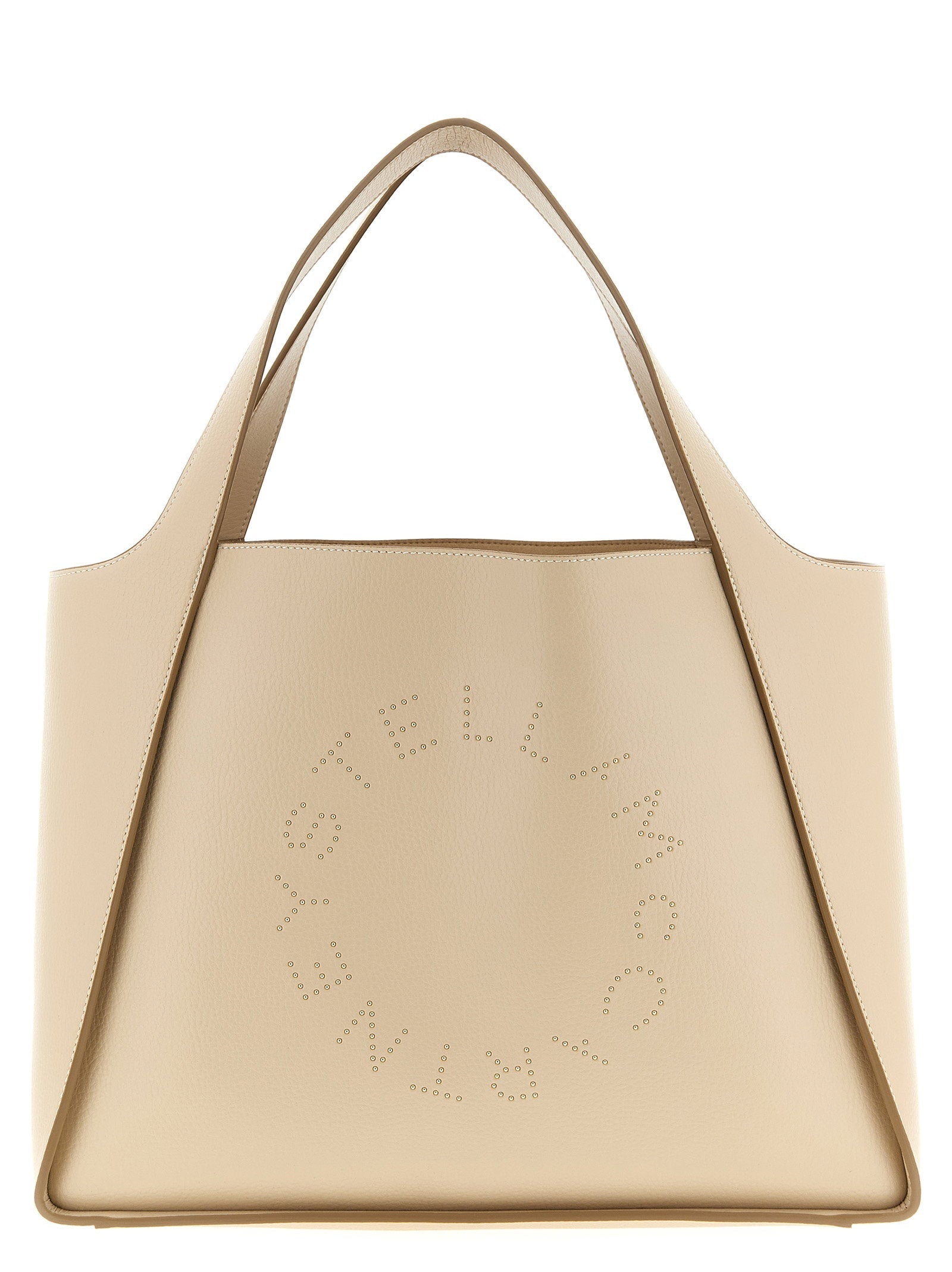 Stella Mccartney Logo Stud-Embellished Shoulder Bag — Beige
