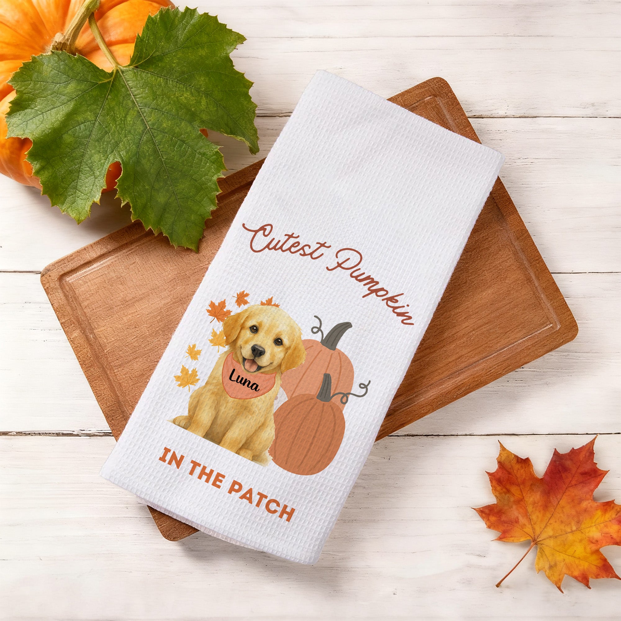 Calabaza Personalizada Foto Mascota Absorbente Suave Waffle Toalla de Té con 1-2 Nombres Otoño Cocina Decoración Halloween Acción de Gracias Regalo para los dueños de mascotas Amantes