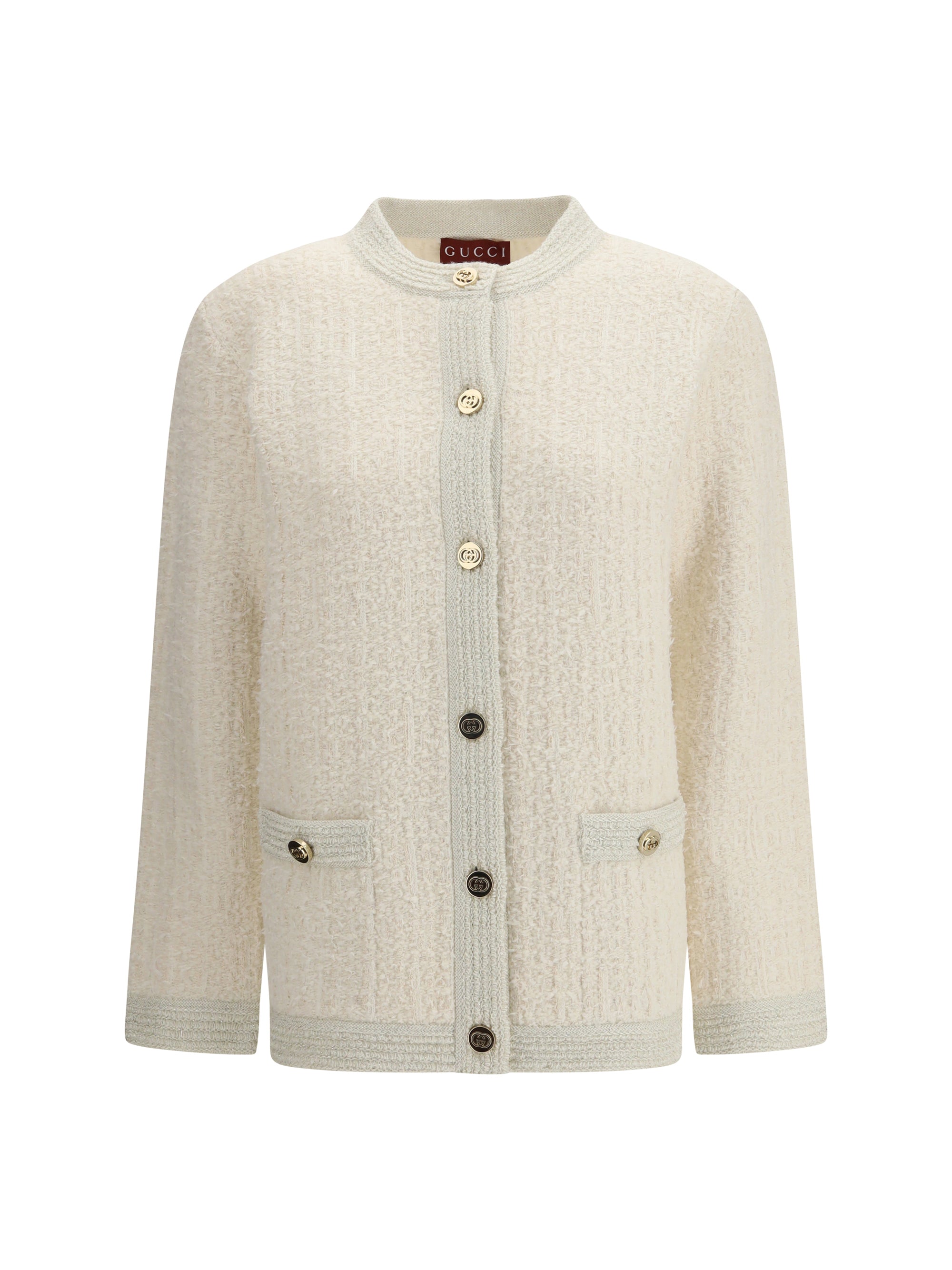 Gucci Bouclé Lamé Wool Cardigan — Ivory