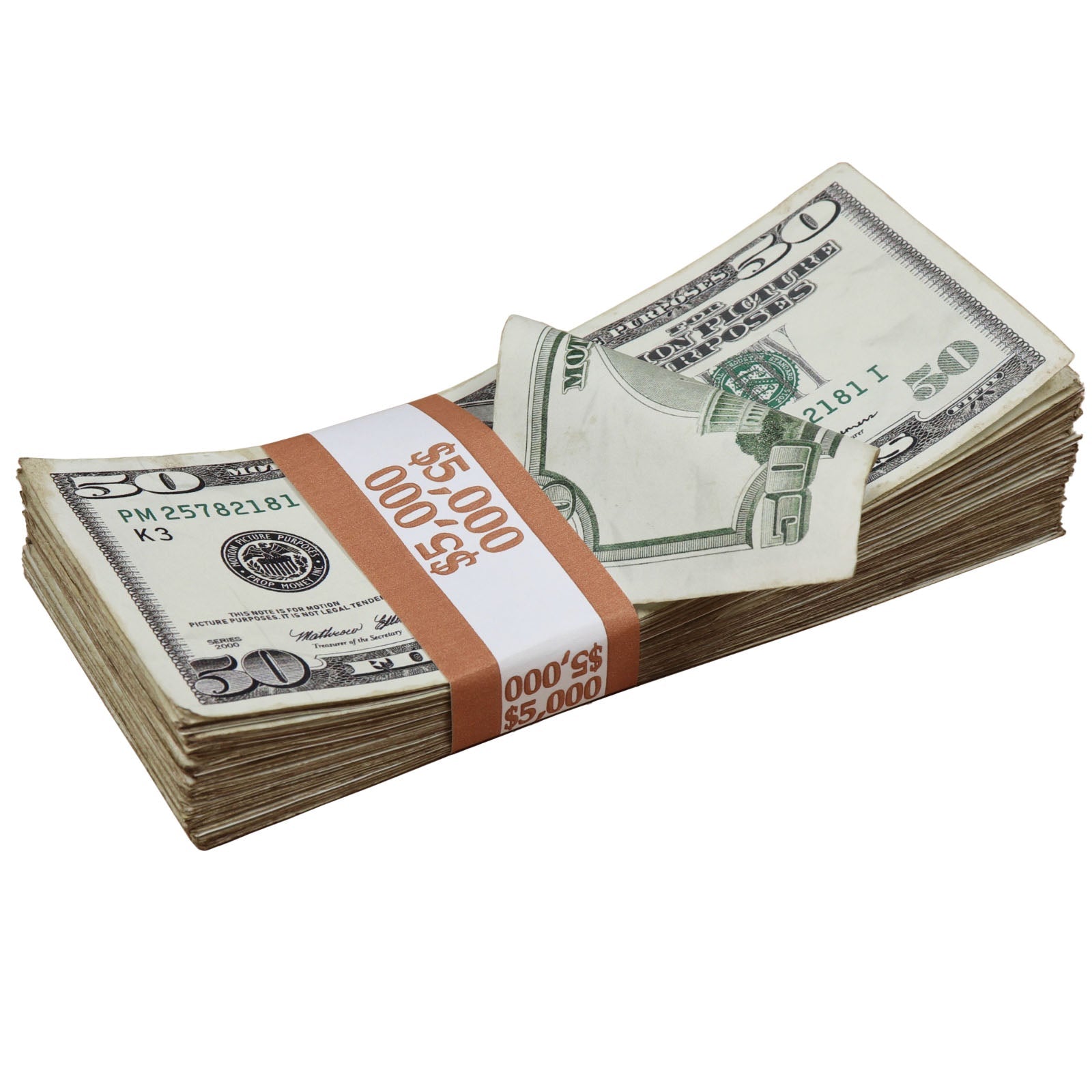 $5,000 RealAged® Full Print 2000 Series Stack By Prop Money Inc.
