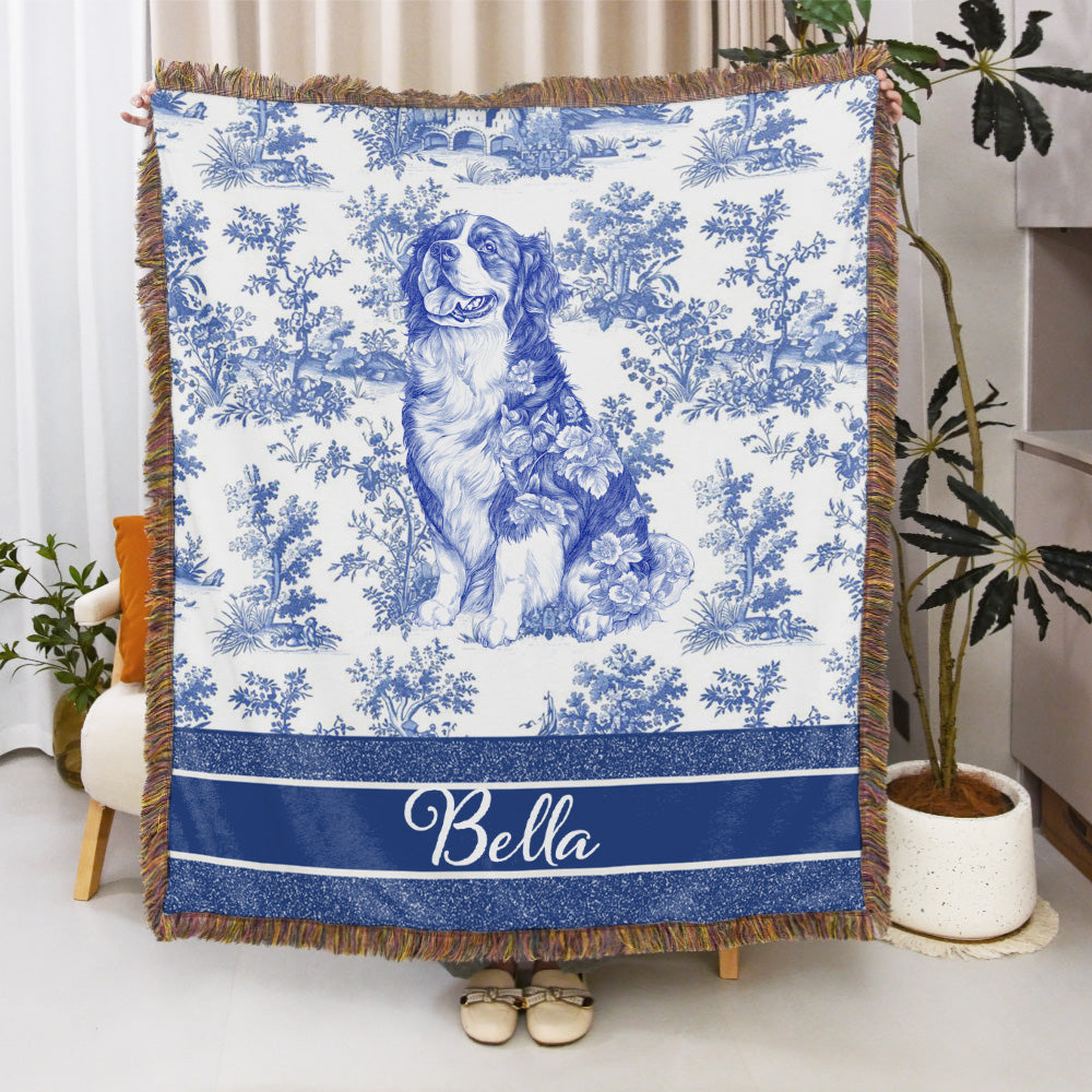 Personalizada Retro Toile De Jouy Style Dog Cat Tassel Soft Throw Blanket with Name Sentimental Sympathy Memorial Gift for Pet Owners