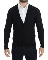 Men's Black Fine Wool Button Cardigan Merino Extra Clothing