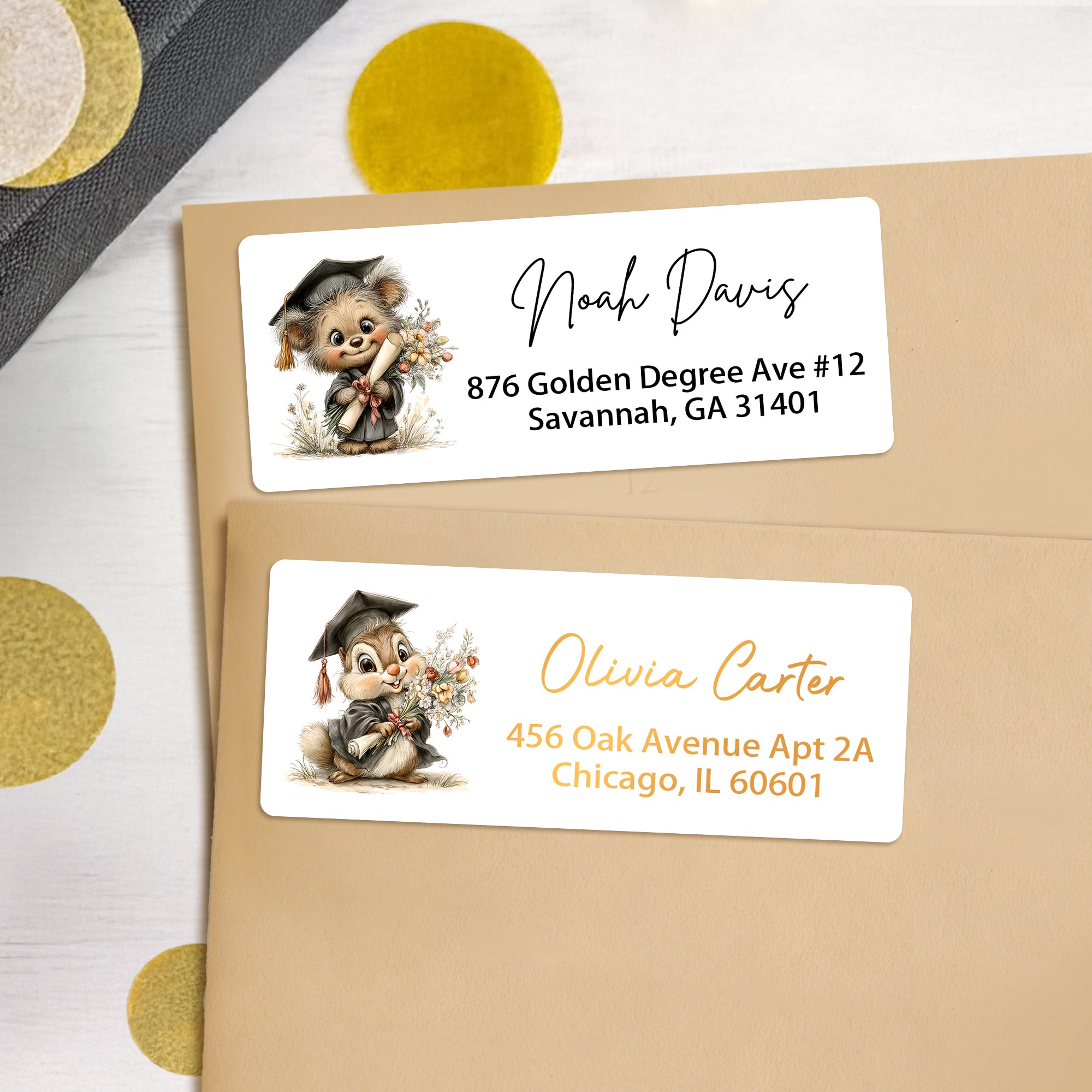 Gorro de Graduación Personalizado Animal Impermeable Pegatinas con Nombre Etiqueta de Dirección de Retorno Celebración Fiesta Decoración Ceremonia de Graduación Regalo para Graduados