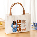Personalizada Cartoon Fashion Personaje Motivacional Palabra Grande Bolsa de lona con nombre y asa de cuero Viaje Regalo de cumpleaños esencial para las mujeres