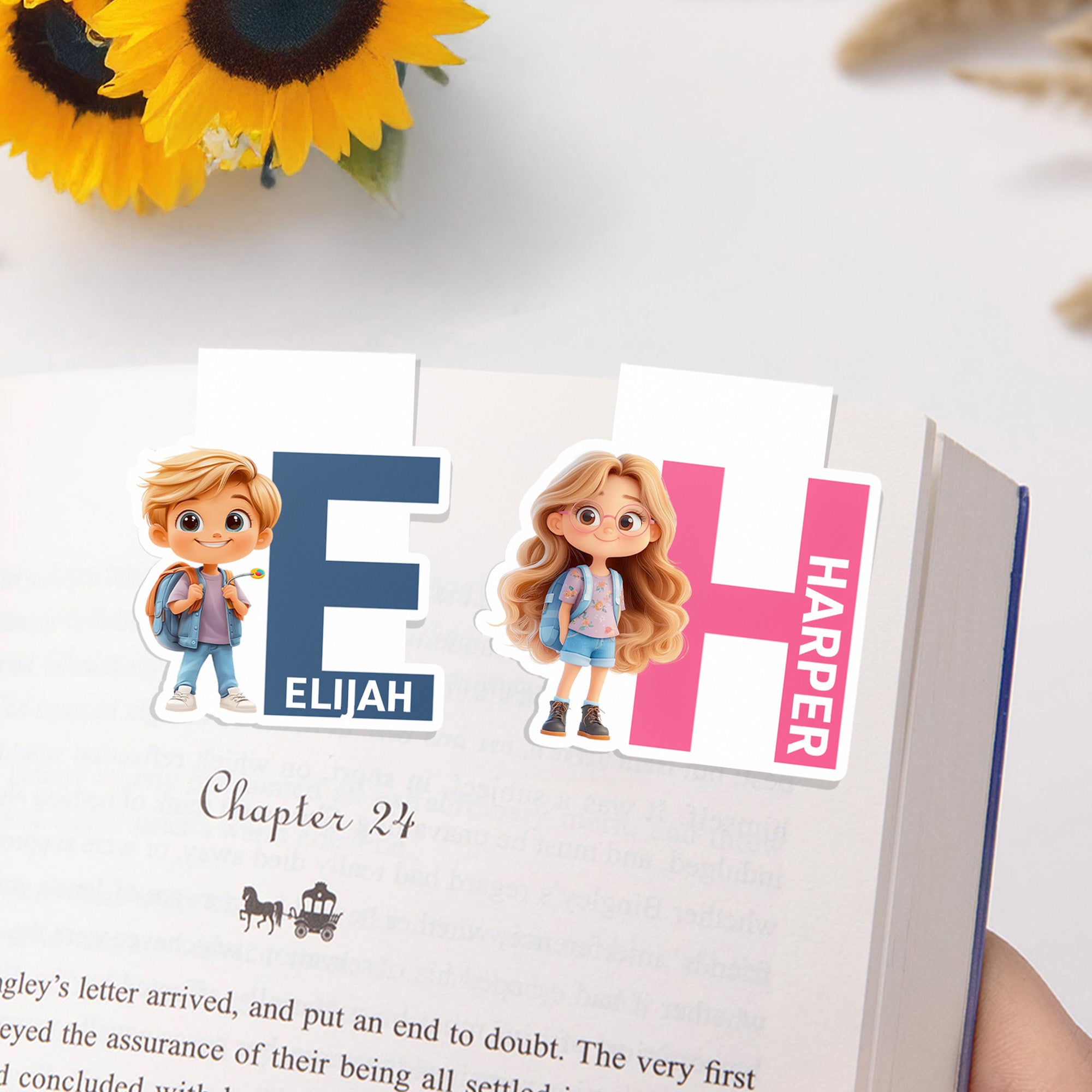 Marcapáginas magnético personalizado de dibujos animados con inicial y nombre Regalo de cumpleaños, vuelta al cole y lectura para niños y niñas
